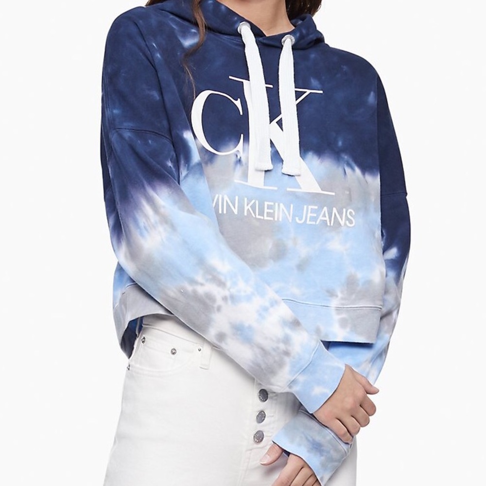 Blue Tie Dye Crop Hoodie